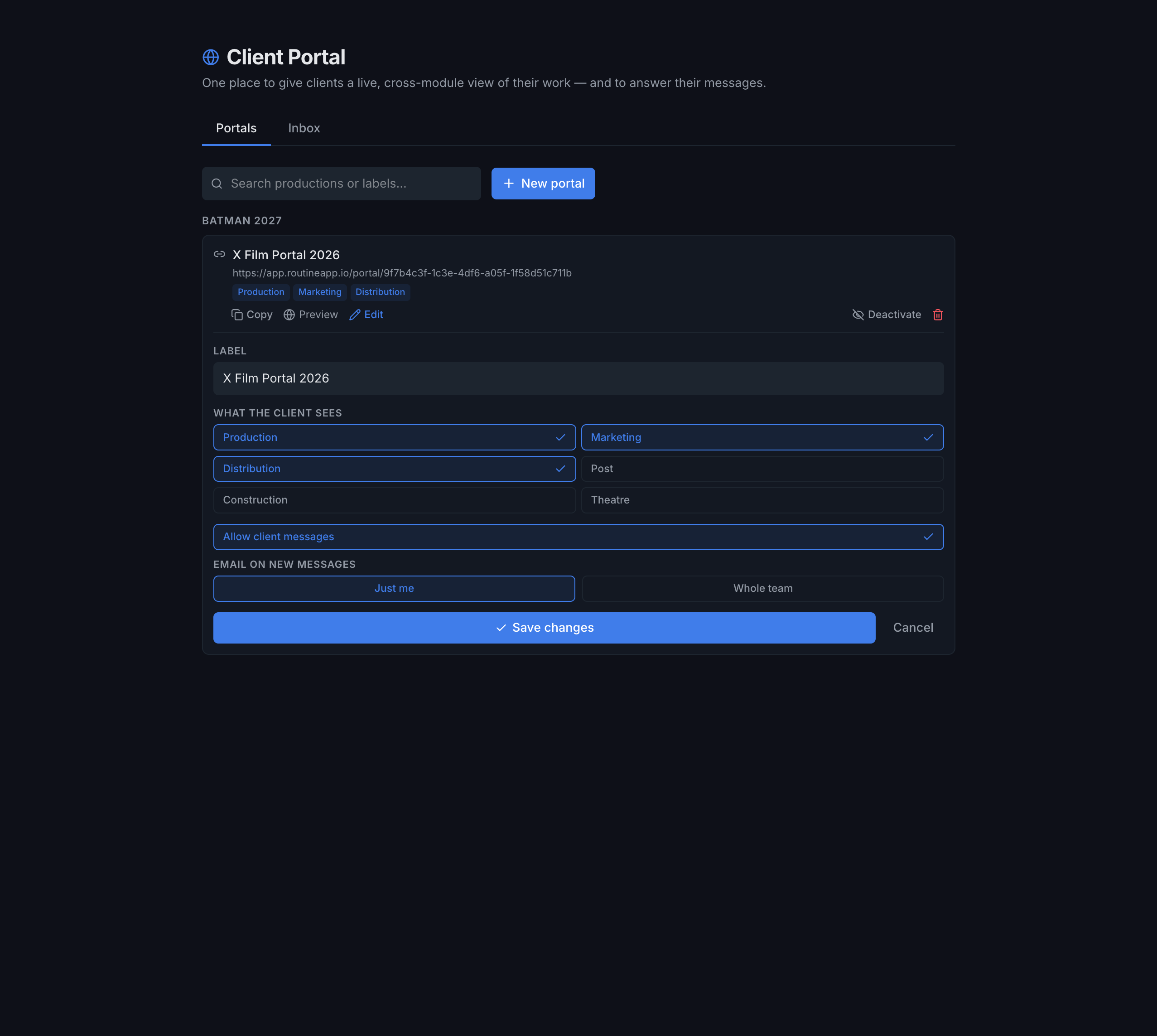Routine client portal client view
